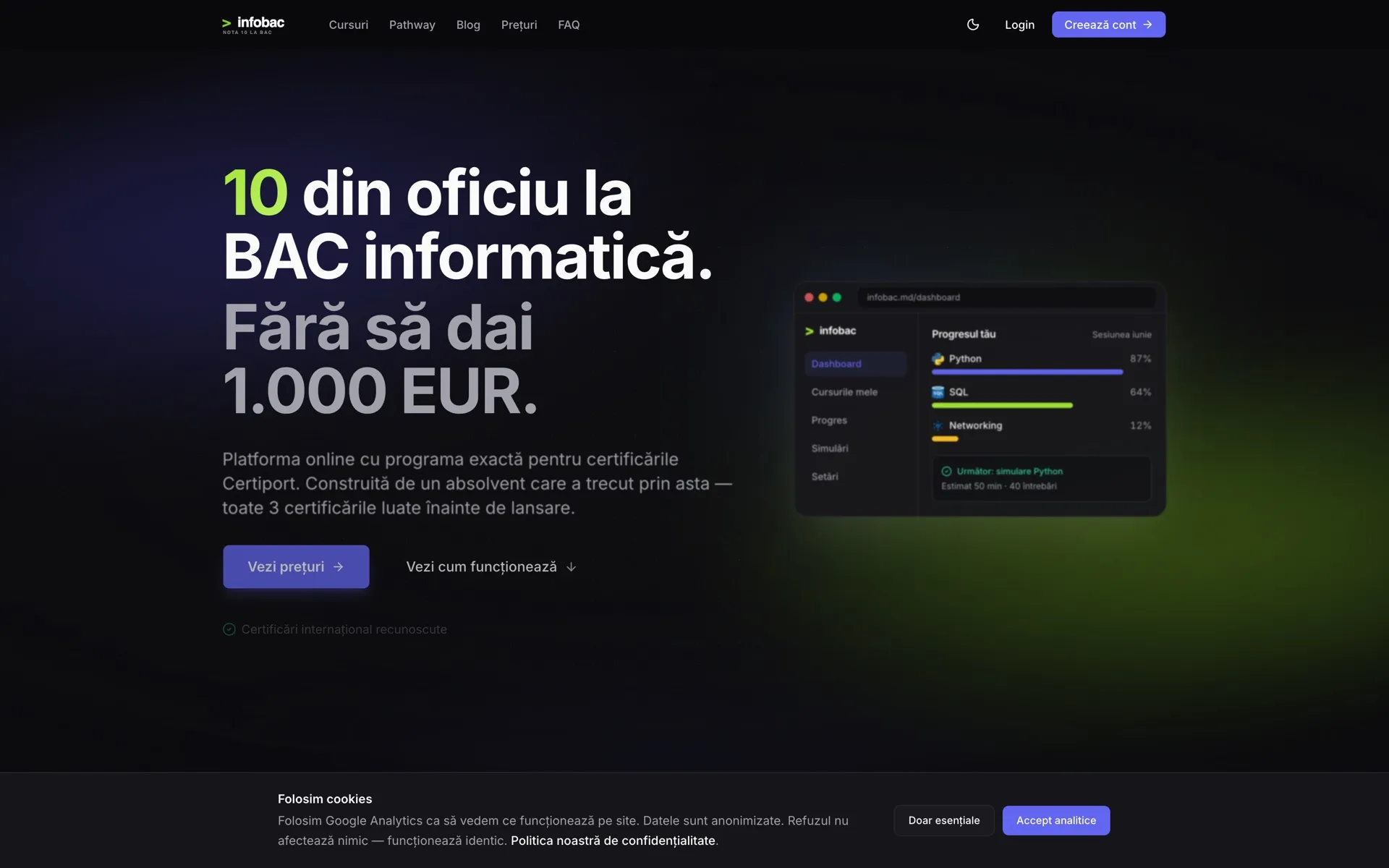 Infobac, Platformă, Cursuri